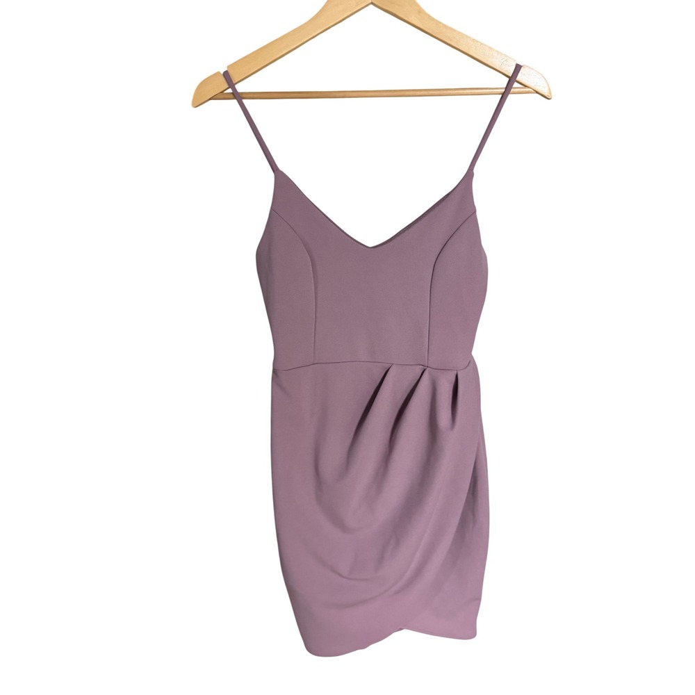 Lulus Mauve Purple V-Neck‎ Tulip Wrap Mini Cocktail Dress Small Made in USA